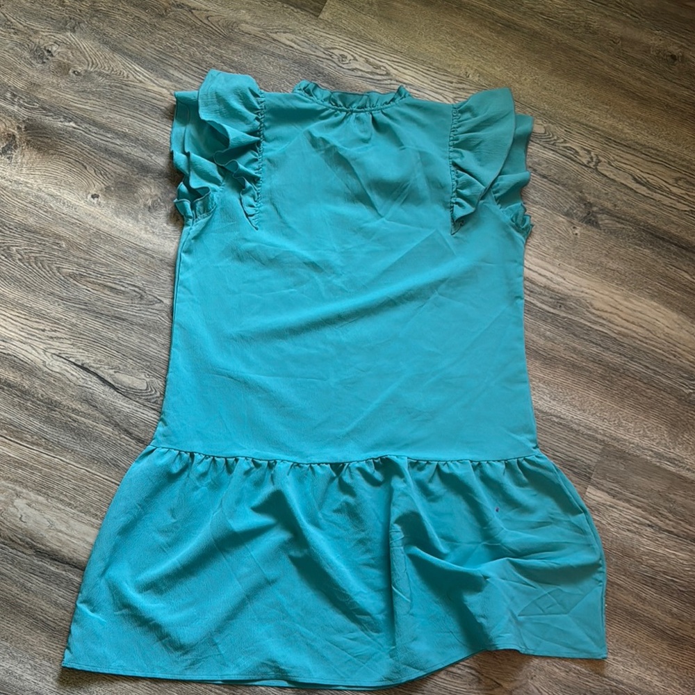 Teal Ruffle Sleeve Women’s Dress